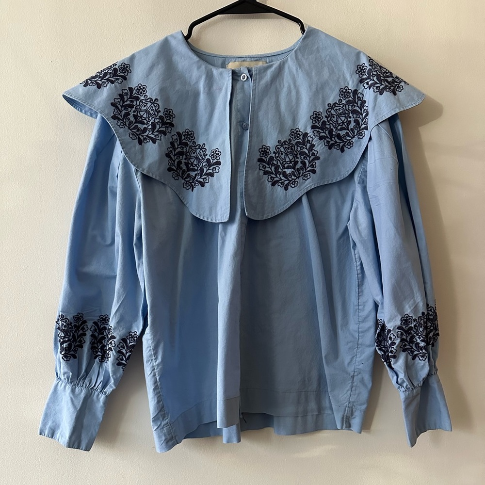 Damson Madder Blouse with statement embroidered collar
